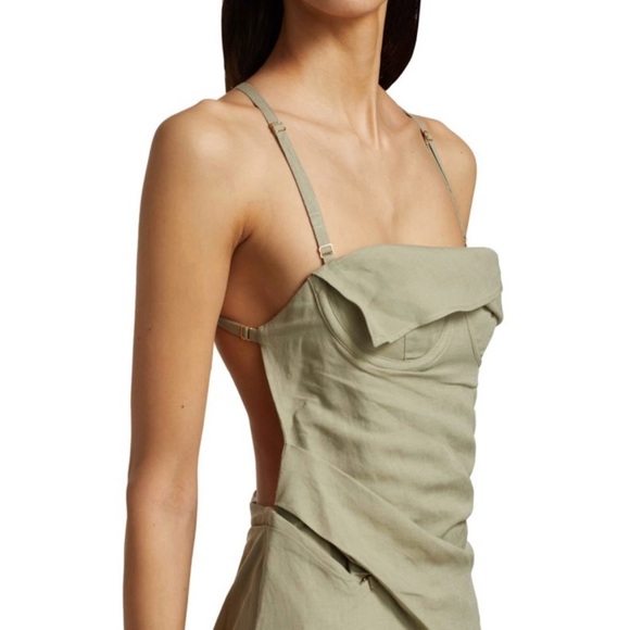 Jacquemus Linen La Robe Laurier Midi Dress Sage Green - Picture 8 of 15